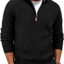 PJ PAUL JONES Mens Quarter Zip Pullover Slim Fit Lightweight Knit Pullovers Sweaters Fall Stylish Thick Mock Neck Sweater Black L
