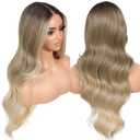 Ombre Blonde Synthetic Lace Front Wigs Body Wave Glueless Wigs With Bangs Pre Plucked Pre Cut 13x5x1 HD Lace Middle Part Wigs For Woman 26 Inch