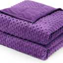 Wemore Minky Dot Weighted Blanket for Adults Twin Size 15 lbs, Soft Heavy Blanket for Stress Relief and Sleep Promotion, Breathable Blanket for All-Season with Glass Beads, Purple 48 x 72 inches