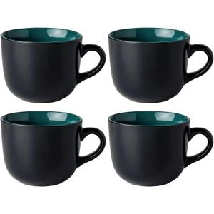 GBHOME Jumbo Soup Mugs with Handles, 24 Oz Large Coffee Mugs Set of 4, Ceramic Soup bowls for Coffee, Cereal, Snacks, Salad, Noodles etc Soup Cups, Microwave & Dishwasher safe-Green Inside