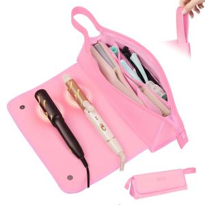 Hair Tools Travel Bag and Heat Resistant Mat, 2 in 1 Portable Organizer Hair Travel Case for Curling Iron, Hair Straightener, Flat Irons, PU Hangable Handle, Neoprene (Sweet Pink)