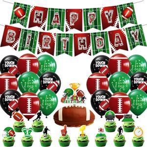 46PCS Football Birthday Party Decorations,Banner,Football Theme Party Decorations,Balloons.Cake Toppers,Cupcake Toppers.Football Birthday Decorations Sports party Decorations.