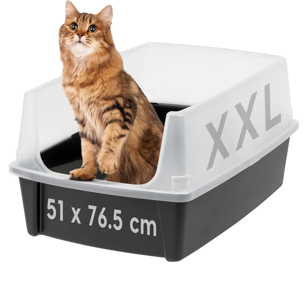 IRIS USA XX-Large Cat Litter Box, Open Top Extra Large Litter Box for Big Cats and Multi-Cat Households, High Sided Scatter Shield, Easy to Clean, 30"L x 20"W x 14"H, Black