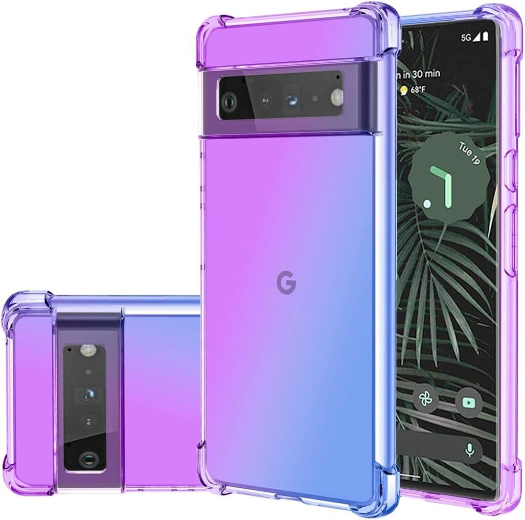 Case for Pixel 6 Pro, XL - Cute Girls Gradient Slim Anti Scratch Soft TPU Phone Cover, Shockproof Protective Case for Google Pixel 6 Pro (Purple/Blue)