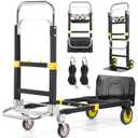 3-in-1 Folding Hand Trucks, 600Lbs Convertible Hand Truck Dolly, Heavy Duty Convertible Dolly with Retractable Handle and 4 Rubber Wheels, Collapsible Cart for Moving Office/Home/Warehous(Yellow), 34 in
