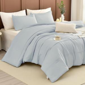 Masaca Oversized King Comforter 128x120,3 Pieces Pinch Pleated Light Blue Comforter Set Lightweight Modern Style Farmhouse Extra Large King Size Bedding for All Season, Oversized King Plus 128x120