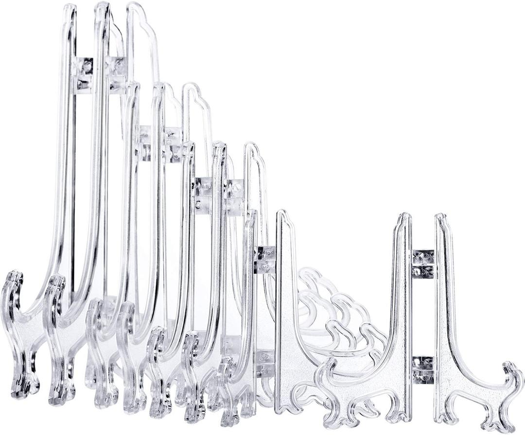 Boao 24 Pcs Acrylic Easel Plate Stands for Display 3/4/5/6 Inch Picture Frame White Easel Holders Photo Card Magazine Book Cd Phone at Weddings Home Decoration (Clear)