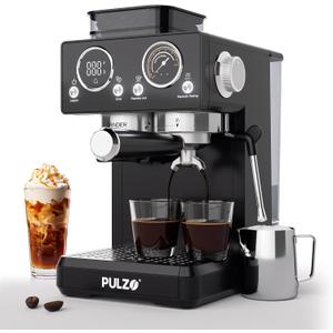 PULZO Espresso Machine with Grinder, 20 Bar All-in-One Coffee Maker