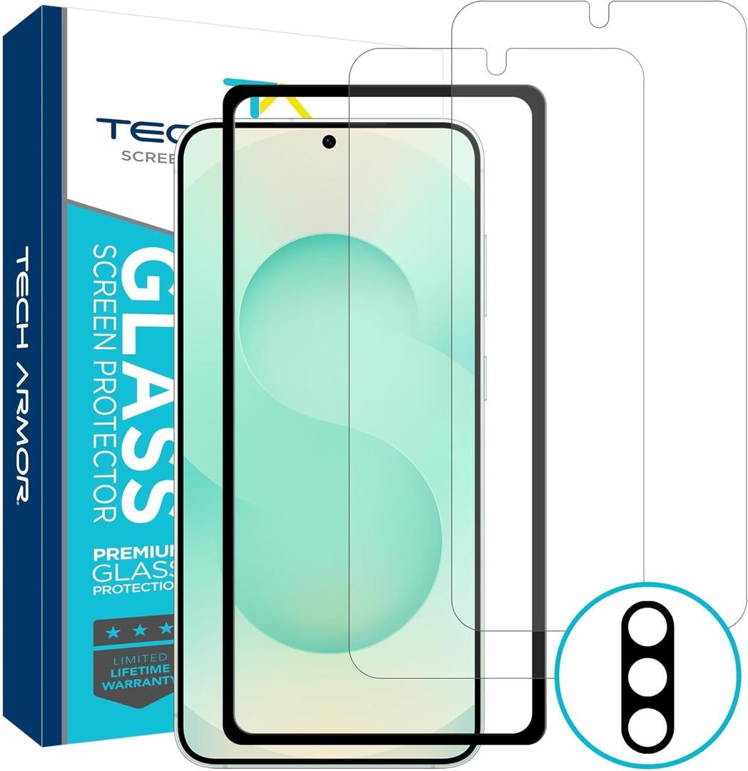 Tech Armor Compatible for Samsung Galaxy S25 Screen Protector Glass - 2 Pack, Ballistic Tempered, Case-Friendly, Installation Tray with Bonus Lens Protector