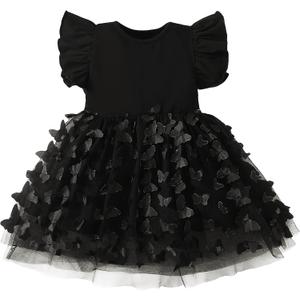 Baby Girl Butterfly Dress Tutu Ruffle Sleeveless Dresses Photograph Party Outfits Birthday Gift (Black)