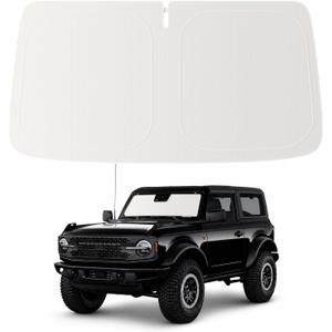 Cooling Car Windshield Sun Shade for Ford Bronco 2021-2026, Green and Beige | 99% UV Protection and Heat Insulation, Storage Bag Included, for Cars SUVs Trucks and Vans, Helps Limit Direct Sun Exposure