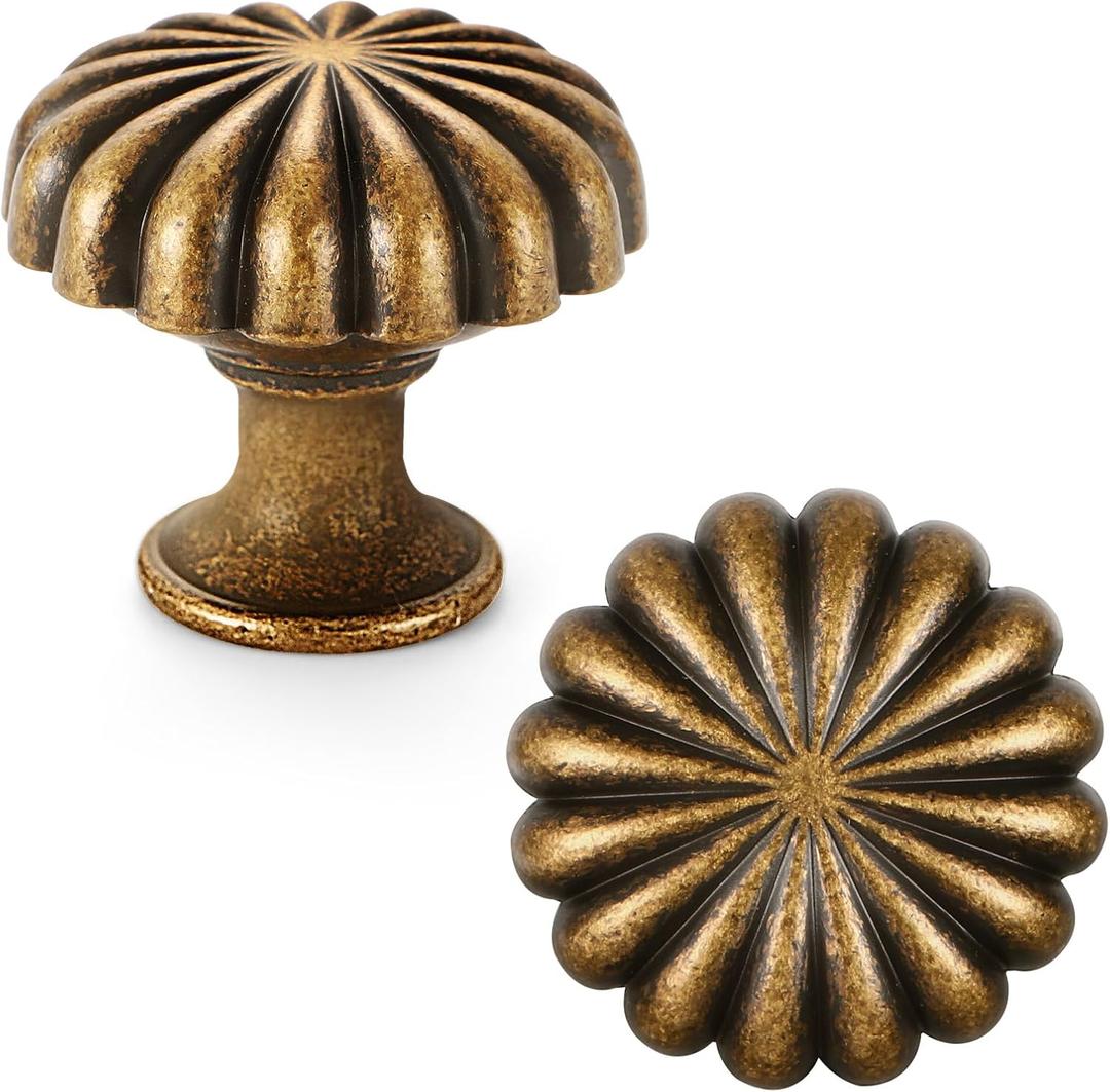 6 Pack Antique Brass Cabinet Knobs for Kitchen Cabinets and Dresser DrawersZinc Alloy Hardware Handles PullsVintage Cupboard Drawer Knob