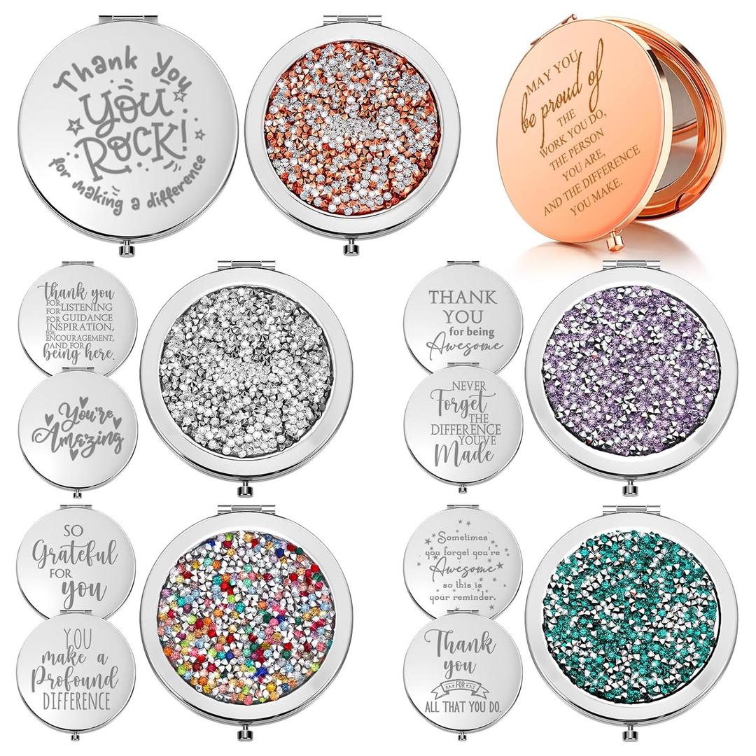 Kathfly 10 Pcs Thank You Gifts for Women Mom Inspirational Compact Mirror Employee Appreciation Gifts Motivational Magnifying Pocket Mirror for Female Secretaries Teachers(Multicolored)