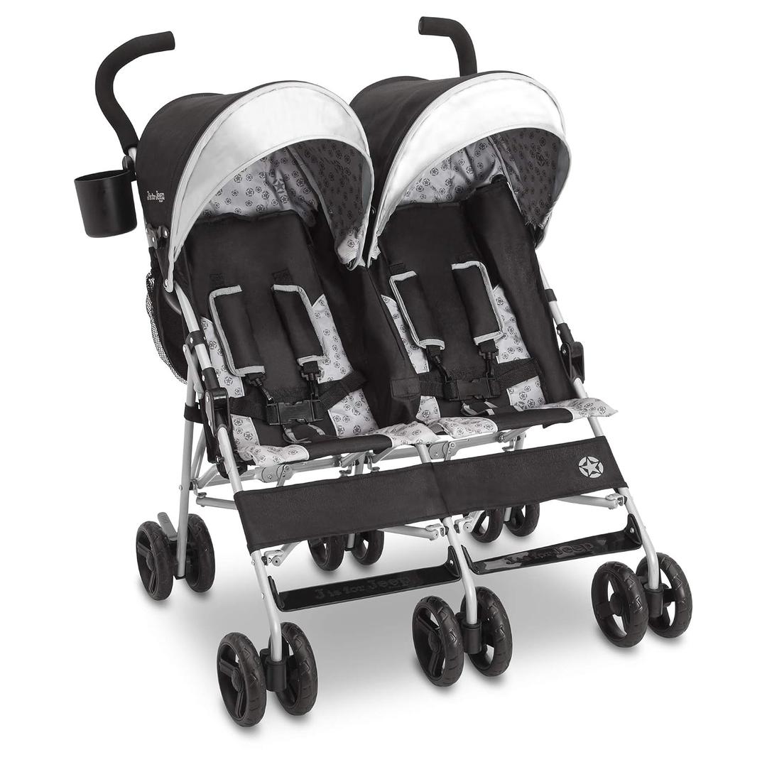Jeep Scout Double Stroller, Charcoal Galaxy,  Assembled Dimensions: 23.4 Inches D x 29.9 Inches W x 37 Inches H; Folded dimensions: 13Inches X 11.2Inches x 42.1 Inches, 5.5 Inches wheels 
