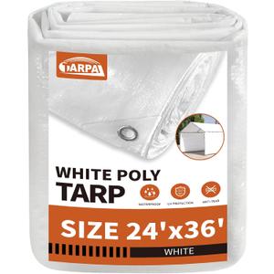 TARPAL White Tarps 24x36 feet 7.5mil Multipurpose Waterproof Poly Tarp, 24x36 Feet-Finished Size