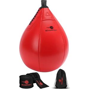 BOXERPOINT Speed Bag for Boxing - Durable PU Leather Punching Bag for Adults - Anti-Leak Boxing Bags Home Gym Training Equipment, Portable Heavy Bags - Large Reflex Ball, Indoor & Outdoor