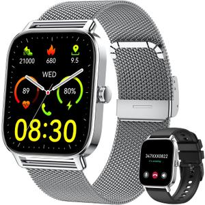 Smart Watch for Men Women Fitness Tracker: Make Answer Call Digital Mens Watches Waterproof Running Pedometer Smartwatch for Android Phone iPhone Samsung Compatible Sleep SpO2 Heart Rate Monitor Step (Silver)