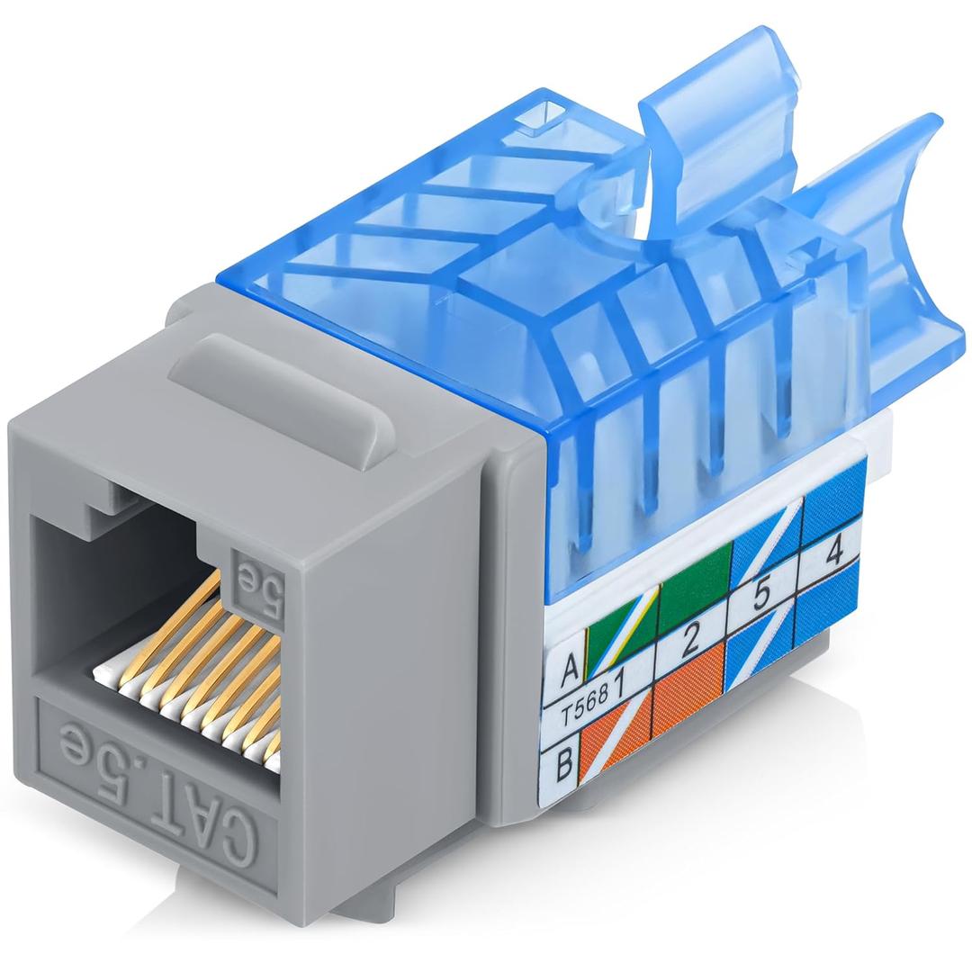 Everest 45 Angled RJ45 Cat5e Keystone Jacks 50-Pack in Gray - Slim Profile Female RJ45 Connectors - Cat 5e Keystone Jack - Compatible with 45 Angled Speed Termination Tool - 45Term (B0BL3GS7ZY) (Grey)