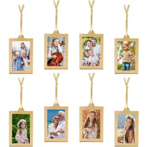8 Pack Christmas Clear Hanging Photo Frame, 2x3 Inch Double-Sided Acrylic Small Photo Frame,Picture Frames Ornament for Family Photo, Christmas Tree, Xmas Party, Holiday Decoration(Gold)