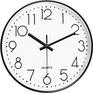 Silent Wall Clocks Battery Operated 8 Inch, Analog Wall Clock with Oversized Number Tempered Glass Clock Face, Black Quartz Non-Ticking Wall Clocks for Living Room Bedroom Kitchen Office (White)