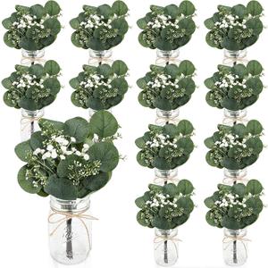 10 Sets Mason Jars for Centerpieces for Table, Eucalyptus Centerpieces for Tables Centerpiece Baby Breaths Table Decorations Wedding Engagement Dining Party Kitchen Living Baby Bridal Shower