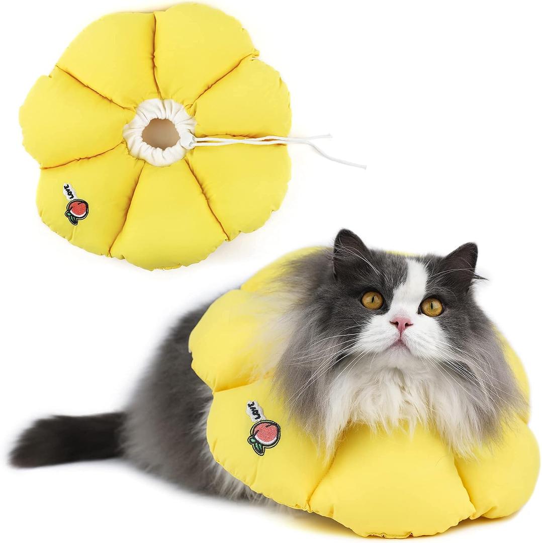 HiDREAM Cat Cone Collar,Cute Waterproof Elizabethan e Collar for Cats,Anti-Bite Lick Wound Healing Safety Cat Recovery Collar,Yellow Flower All-Season Style (Yellow, M)
