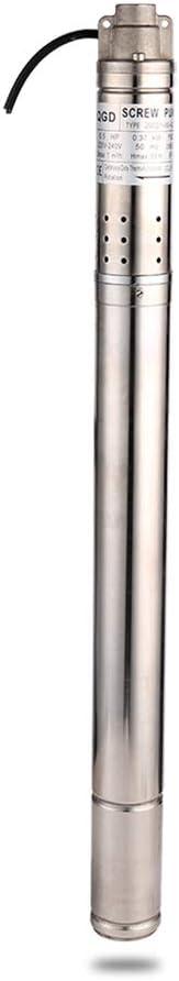1/2HP Stainless Steel 2" OD Pipe Submersible Bore Pump 1/2 inch Outlet Water Pump 220-240V, 60Hz, Deep Well Pump Screw Submersible Water Pump for Industrial and Home Use