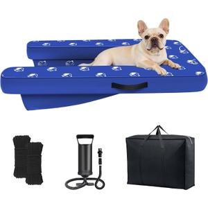 Inflatable Dock Platform, Medium Dog Boat Ramp Floating Non-Slip Oxford and PVC with Small Water Ramp for Dogs Pool, Dock, Lake with Traction Rope, Manual Air Pump (3.5ft x 2.2ft x 4in) M03