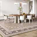 Lessymo 8 x 10 Area Rugs for Living Room, Machine Washable Area Rugs Boho Faux Wool Low Pile Area Rug for Bedroom, Floral Medallion Vintage Rugs with Non-Slip Rubber, Kid & Pet Friendly,Brown White
