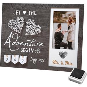 Engagement Gifts for Couple, Wedding Countdown Heart Thumbprint Picture Frame and Ink Kit, Bride to be Gift, Cool Engagement Present for Her Women, Fiance Gifts
