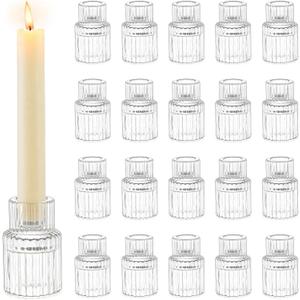 Romadedi Glass Candle Holder for Candlestick - 20 Pcs Clear Small Tapered Candle Holder Wedding Decor Table Centerpiece Bulk for Candle Sticks Christmas Party Living Room Dinner Advent