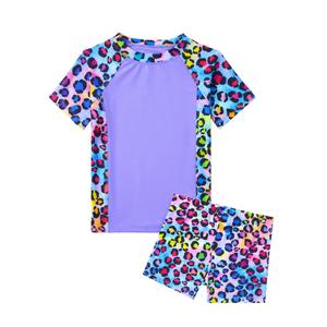 Girls Swimsuit Size 3-4T Toddler 2 Piece Colorful Leopard Bathing Suit Rash Guard with UPF50+ Sun Protection