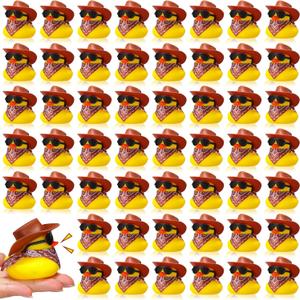 48 Set Cowboy Rubber Duck Mini Yellow Duckies Party Tiny Ducks Bathtub with Cowboy Hat Paisley Bandanas Sunglasses for Summer Swimming Party (Classic Style)