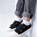 Toddler Low Top Canvas Sneakers Adjustable Straps Boys and Girls Slip on Shoes (Black)