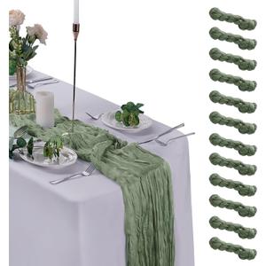 12 Pack Cheesecloth Table Runner 9ft,17 x 108 inch Gauze Table Runner Rustic Romantic Wedding Runner for Wedding Bridal Shower Fall Decoration,Dark Sage Green