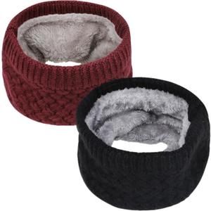 Loritta Neck Warmer Winter Warm Infinity Scarf Double-Layer Thick Fleece Windproof Scarves for Women Men (Black & Wine Red)