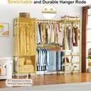 Ulif E7 Garment Rack, Heavy Duty Clothes Storage System with Extendable Hangers Rods, Metal Clothing Rack with 6 Wire Shelves, (52.3"-72") W x 14.5" D x 71.2" H, Load 838lbs, Gold