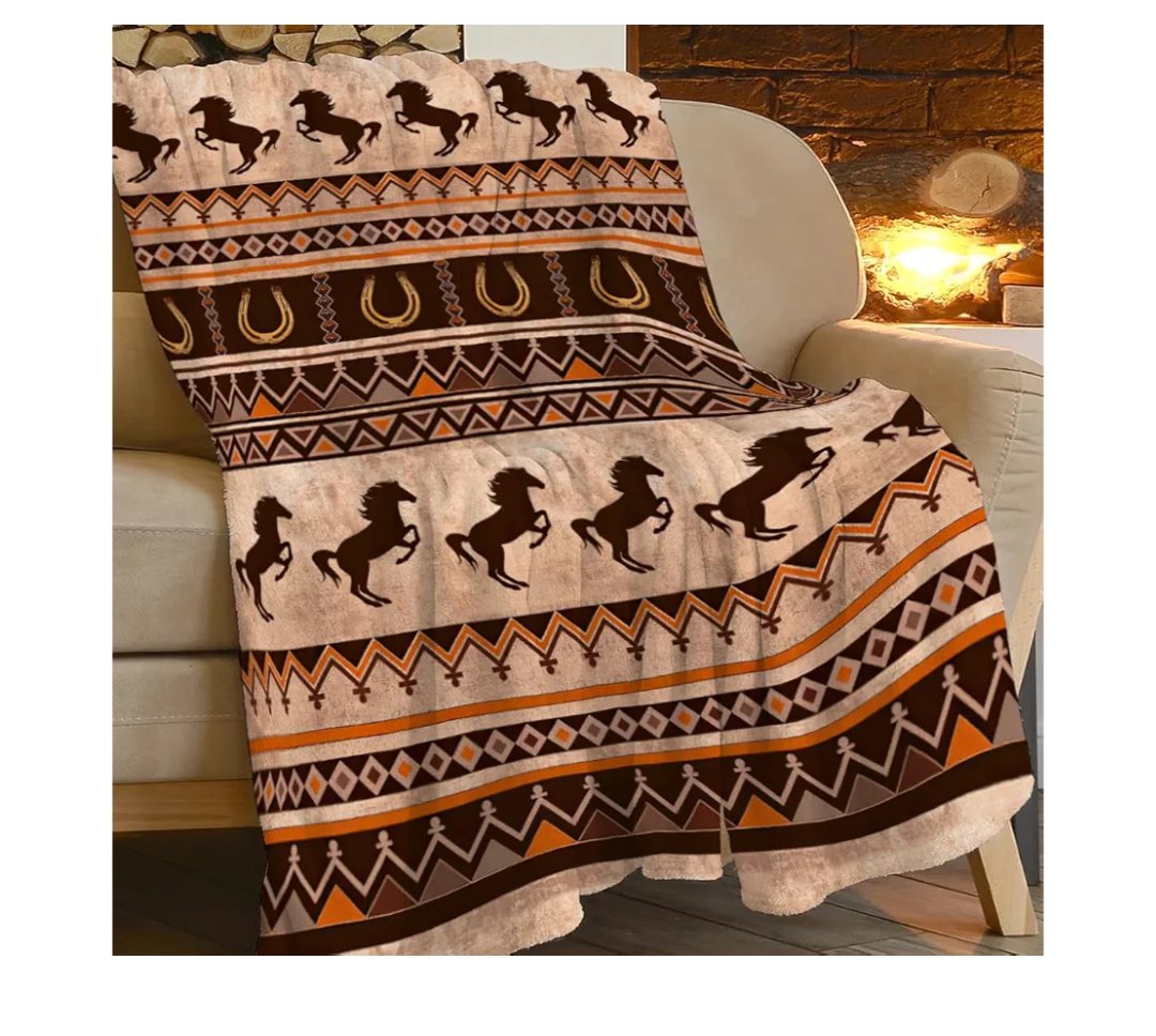 Western Horse Blanket Farm Brown Cowboy Throw Blankets for Sofa Bed Stuff Decor Gifts Lightweight Soft Warm Cozy Plush Flannel Bedding for Lover Man Woman Adults 40"x50"