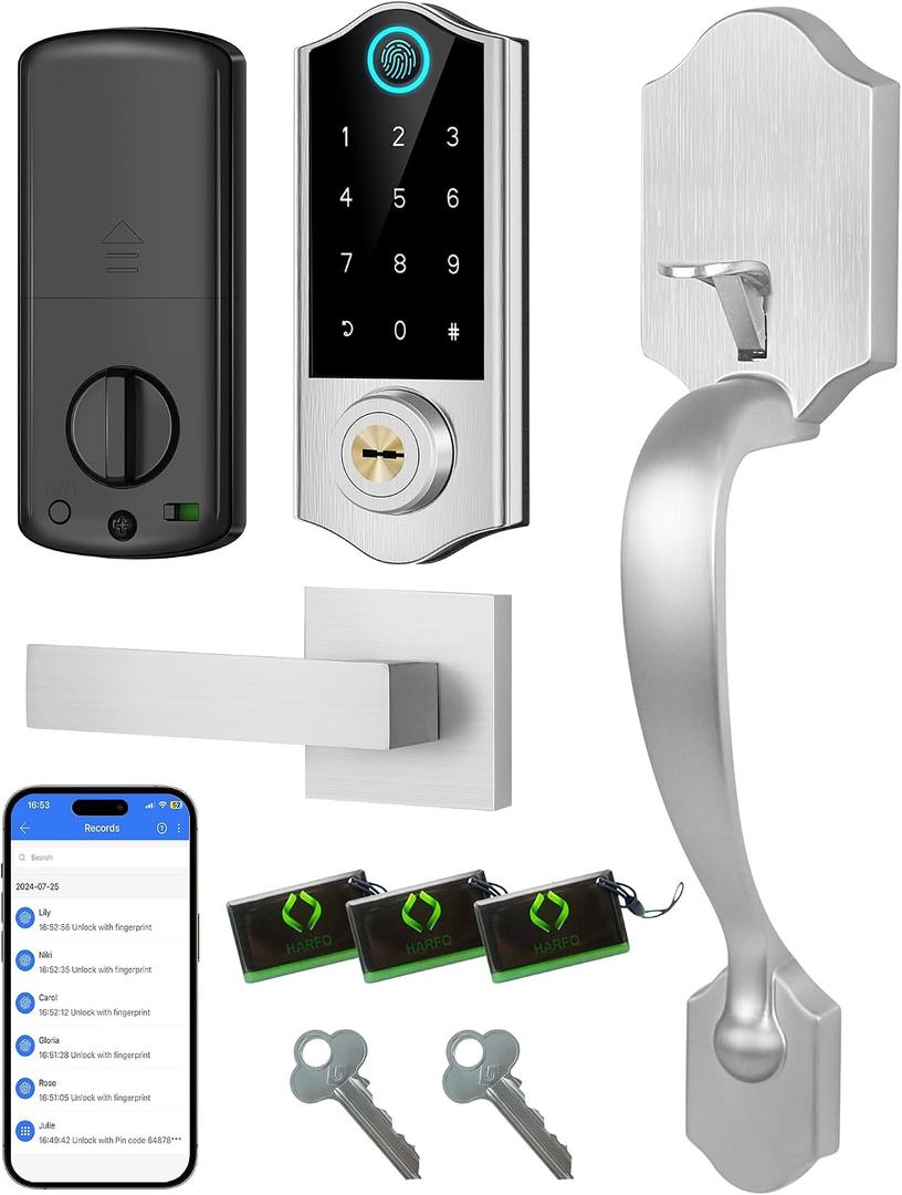 Fingerprint Smart Door Lock for Front Door with Handle Set, App Control, Keyless Entry Keyless Deadbolt, Digital Electronic Touchscreen Keypad, Auto Lock, Satin Nickel