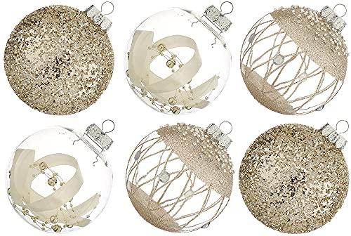 XmasExp Christmas Ball Ornaments Set, Shatterproof Christmastree Decorations,6ct Large Plastic Hanging Ornaments,100mm/4,Champagne Gold