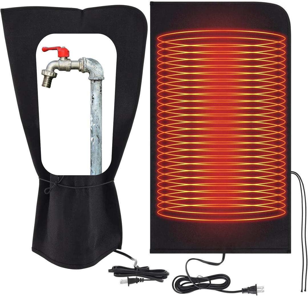 1 pcs 35" L x15 W Electric Heated Outdoor Faucet Cover for Winter Freeze Protection Heating Hose Bib Covers for Winter, Water Pipe Heater for Garden Faucet Insulated Spigot Protector, Black