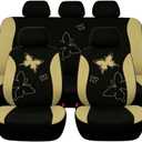 Car Seat Covers, 9PCS Butterfly Print High Back Vehicle Front Seat & Rear Bench Protector, Breathable Automotive Interior Chair Accessories, Universal for SUV Sedan Truck (Beige)