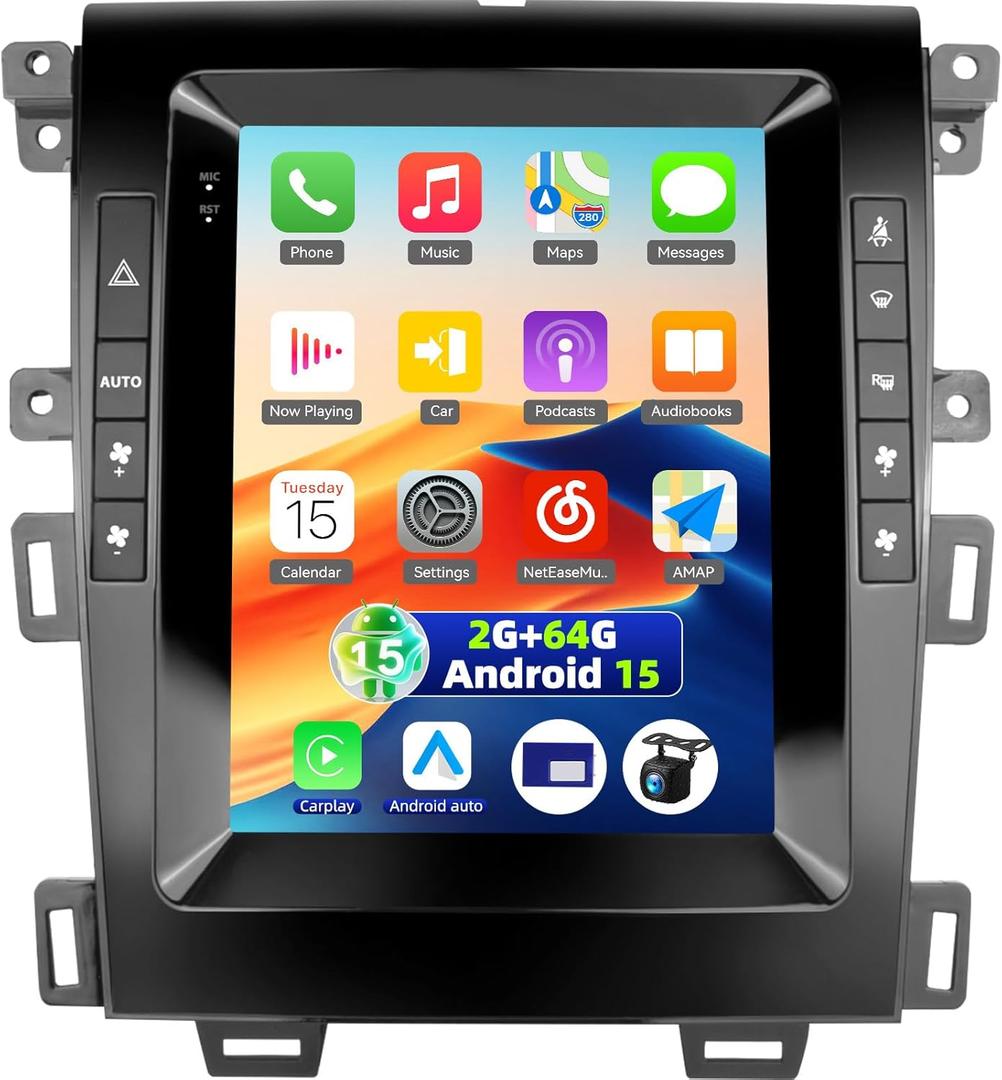Car Radio for Ford Edge 2013 2014 2015 with Wireless Carplay Android Auto,2G+64G 9.7" HD Touch Screen Android 15 Car Stereo with GPS Navigation WiFi,Bluetooth,FM/RDS+AHD Backup Camera