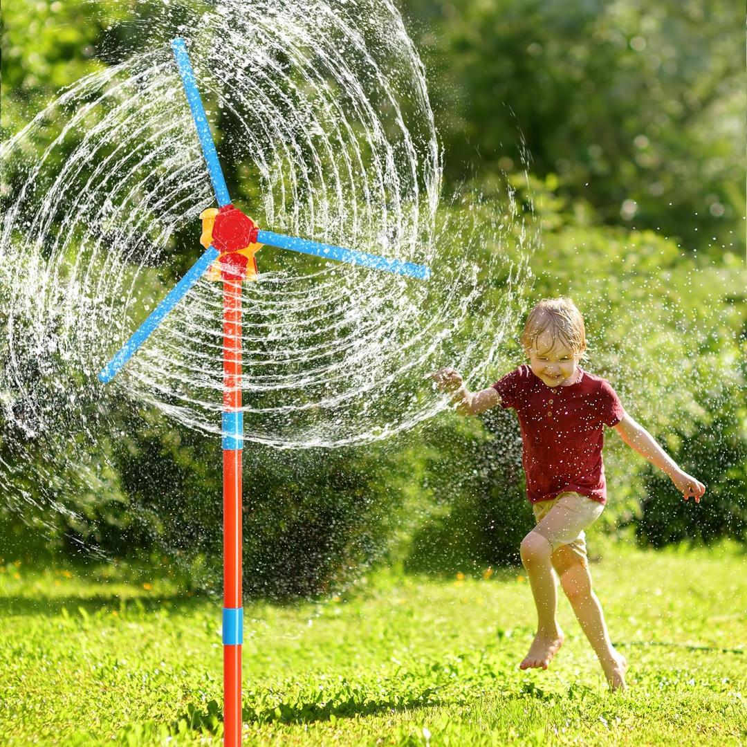 Windmill Water Sprinkler for Kids Summer Toys, Outdoor Toys for Toddlers, 360 Spinning Splash Water Toys, Backyard Games for Summer Fun, Backyard Lawn Game Yard Water Toy for Kids 3-5 4-8 Boy Girl
