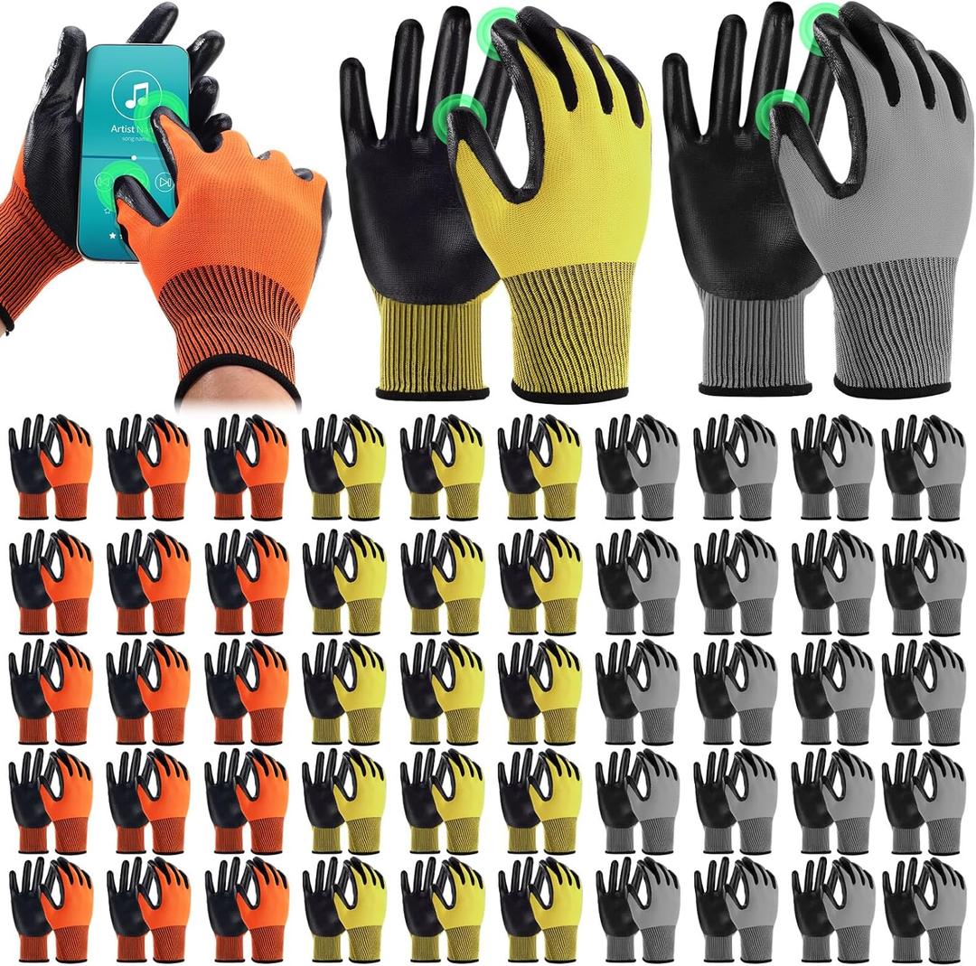 50 Pairs Working Gloves for Men Women Bulk Micro Foam Nitrile Coated Resistant Nylon Safety Gloves (Colorful)