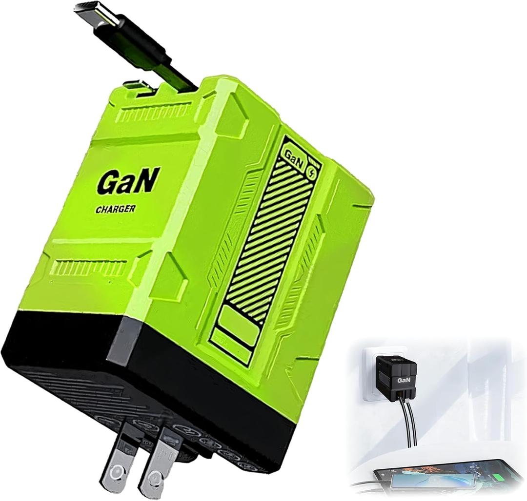 2in1 Compatible with 120w Fast Charger, 2025 New Retractable Wall Fasts Charging Power Adapter with All in One Foldable Plug, MultiFunctional Fast Smart Charger for Phone, Tablet, Laptops (Green)