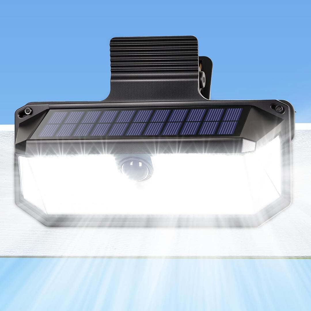 LUHLEE 416 LEDs Clip On Solar Lights Outdoor, 1500LM & 300 Angle Bright Motion Sensor Outdoor Lights with 3 Lighting Modes, IP65 Waterproof Flood Solar Light for Fence, Patio, Backyard, Gutter 1Pack