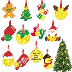 Xylolfsty Pickleball Christmas Ornaments Set of 24 Rustic Wooden Pickleball Gifts Tags for Women Pickleball Players Coach Friends Decorative Pickleball Keychain Christmas Tree Decor