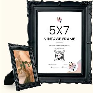 97 Decor Black Gothic Picture Frame 5x7 - Vintage Picture Frames 5x7, Victorian 5 x 7 Frame, Halloween Goth Photo Frames With Glass Front For Tabletop And Wall Hanging, Gothic Wall Decor For Home
