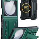 FNTCASE for Samsung Galaxy Z-Flip5 Case: Military Grade Drop Protection Shockproof Cell Phone Cover with Belt Clip Holster & Kickstand | Protective Full-Body Rugged Case for Z Flip 5, 2023 - Green